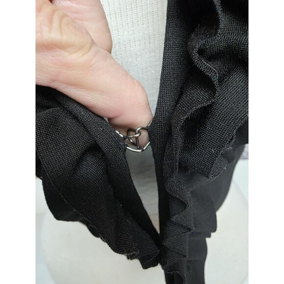 Trina Turk Womens Ruffled Trim Button Closure Light Jacket Black Size 2 - Picture 2 of 11